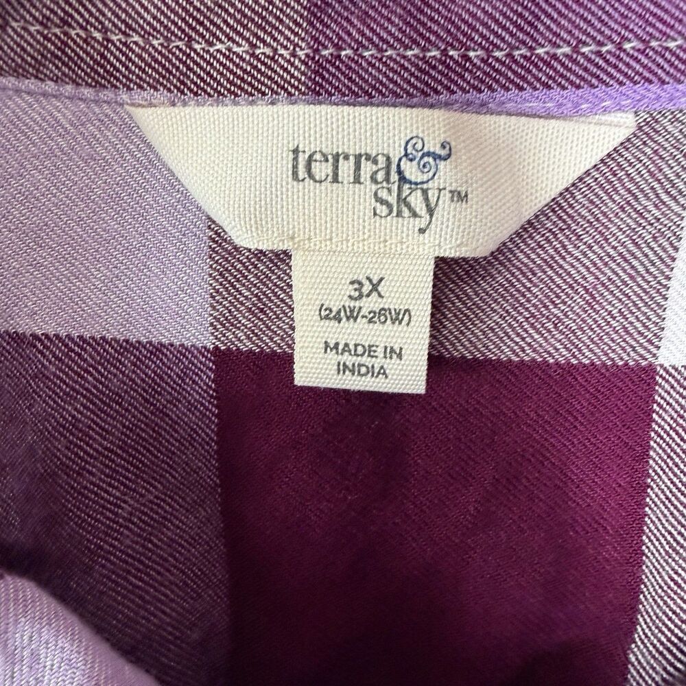 Terra &‎ Sky Women's Plus Size 3X Purple Plaid Button Down Shirt - Picture 3 of 16